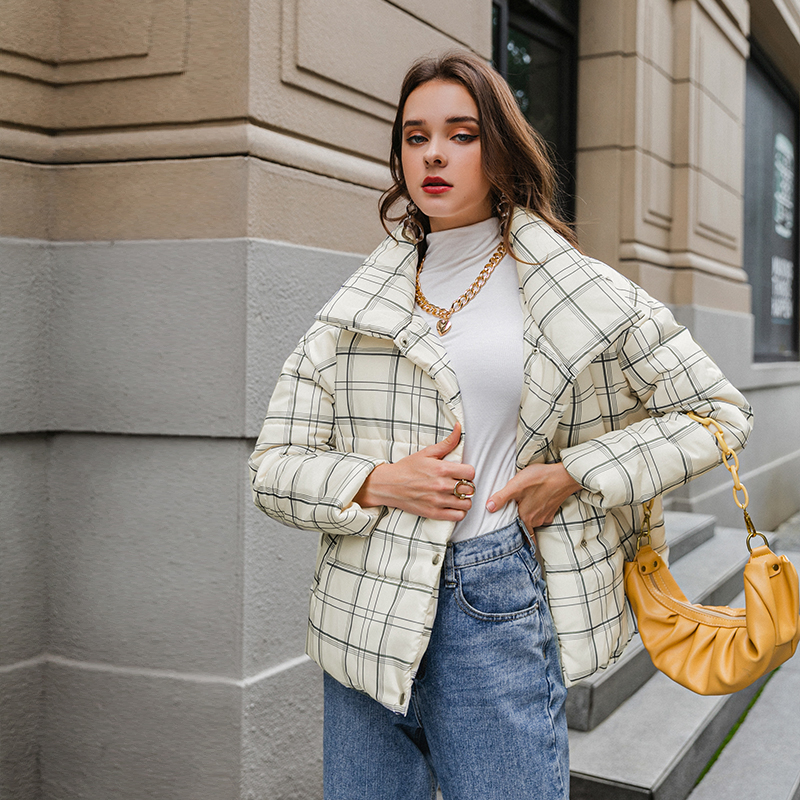 Casual Atmospheric Plaid Thicken Warm Cotton Jacket