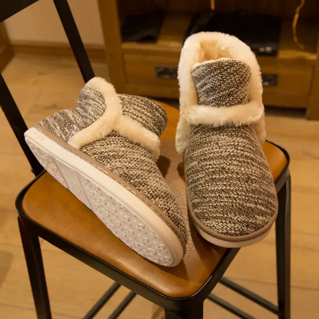 Lovers Woolen Warm Floor Thick Cotton Shoes Coffee - Shop at LoveMi