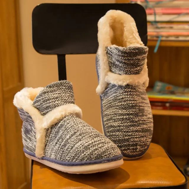 Lovers Woolen Warm Floor Thick Cotton Shoes Blue - Shop at LoveMi