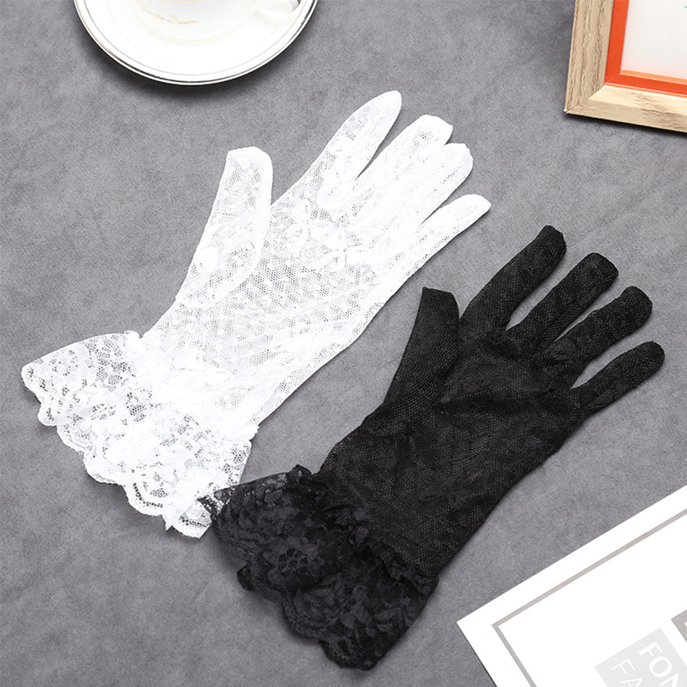 Ladies Black Lace Mesh Hollow Sunscreen Gloves
