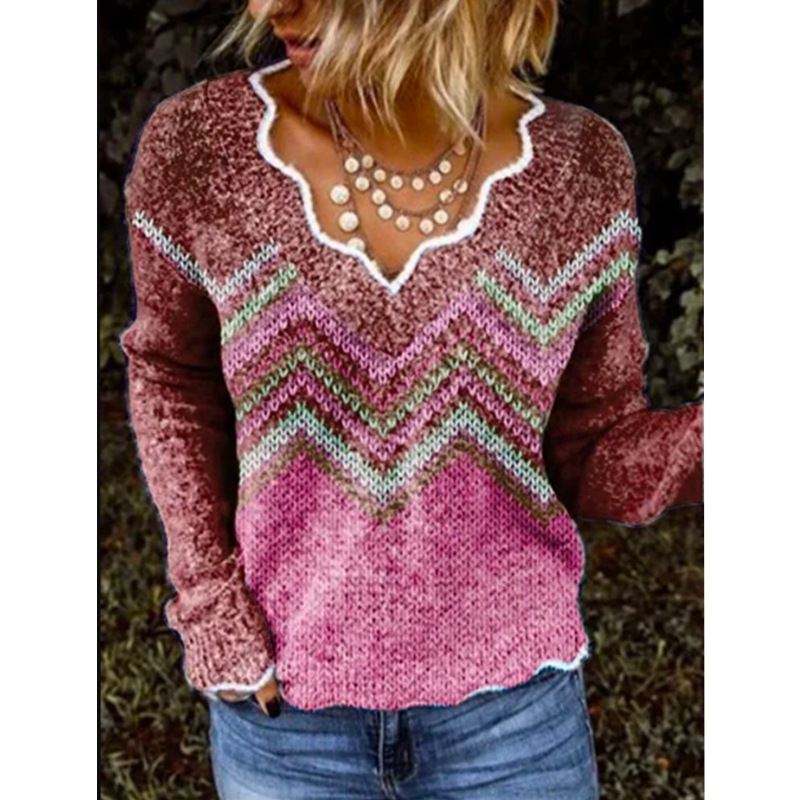 Women's Printed Long-Sleeved Fleece Sweater Top