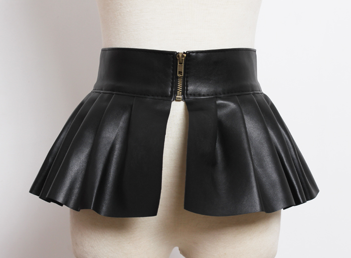 European And American lychee Pattern Skirt With Ruffled Leather Korean Girdle Belt