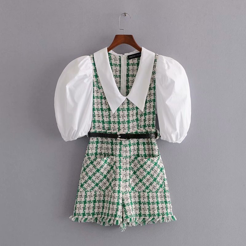 Title 1, Green Tweed Belted Jumpsuit Shorts for Ladies. ...