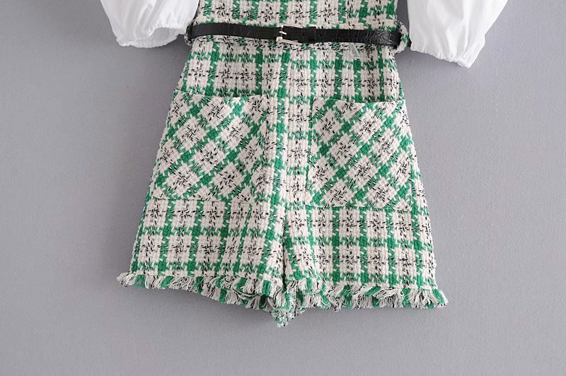 Title 4, Green Tweed Belted Jumpsuit Shorts for Ladies. ...