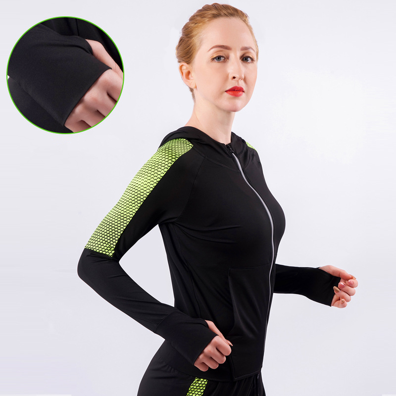 Women's Fitness Wear Long-sleeved High-stretch Quick-drying Tight-fitting Zipper Hooded Jacket