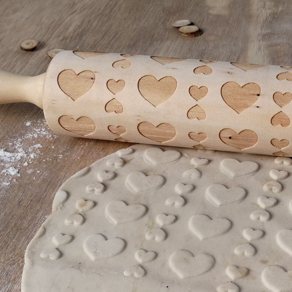 Title 6, Wooden Rolling Pin Laser Engraving Love Pattern...