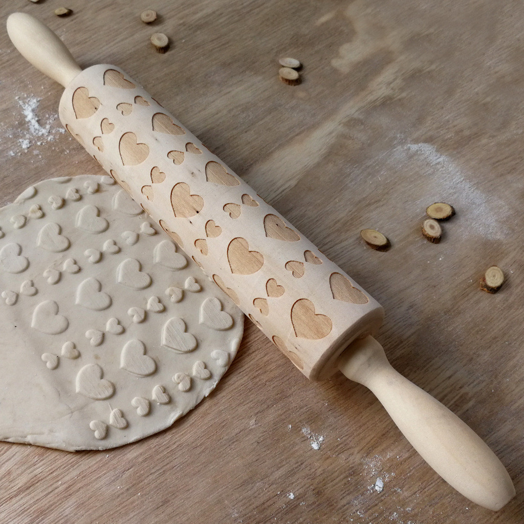 Title 2, Wooden Rolling Pin Laser Engraving Love Pattern...