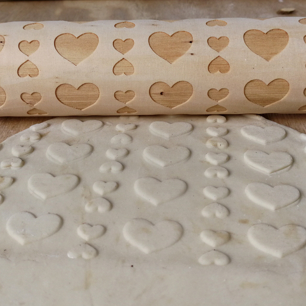 Title 5, Wooden Rolling Pin Laser Engraving Love Pattern...