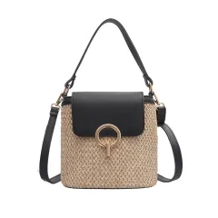 Straw Bag Women Fashion Hand-knitted - Black - View 1