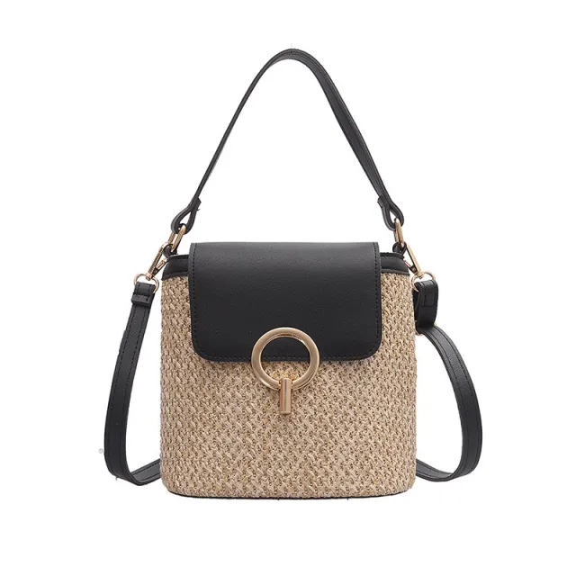 Straw Bag Women Fashion Hand knitted Black - Shop at LoveMi