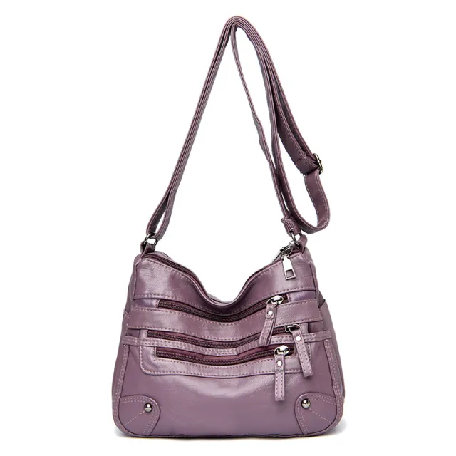 Soft Leather Fashion All Match Double Messenger Bag Korean Version Large Capacity Purple - Shop at LoveMi