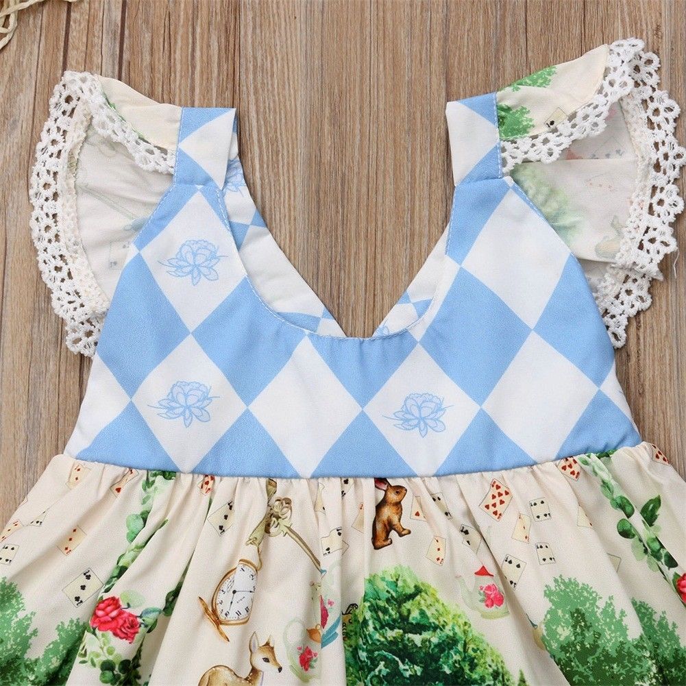 Children's Clothing Wholesale Diamond Stitching Cartoon Flying Sleeve Dress