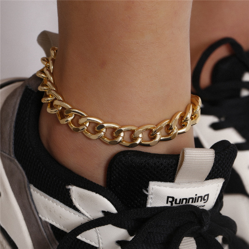 Title 2, Single Layer Thick Chain Hollow Simple Anklet