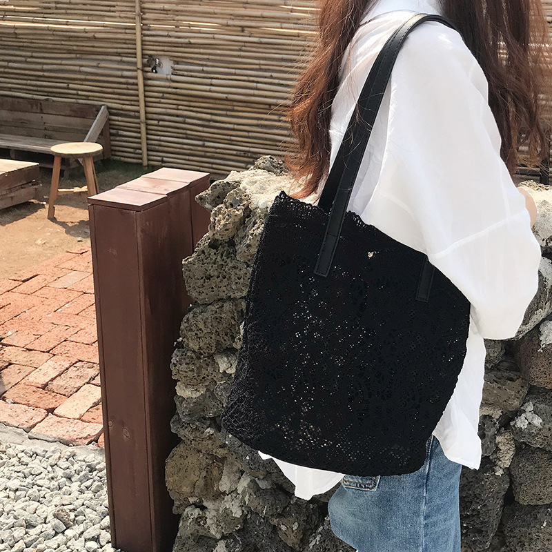 Lace Bucket Cloth Bag Ladies Handbag Black - Shop at LoveMi