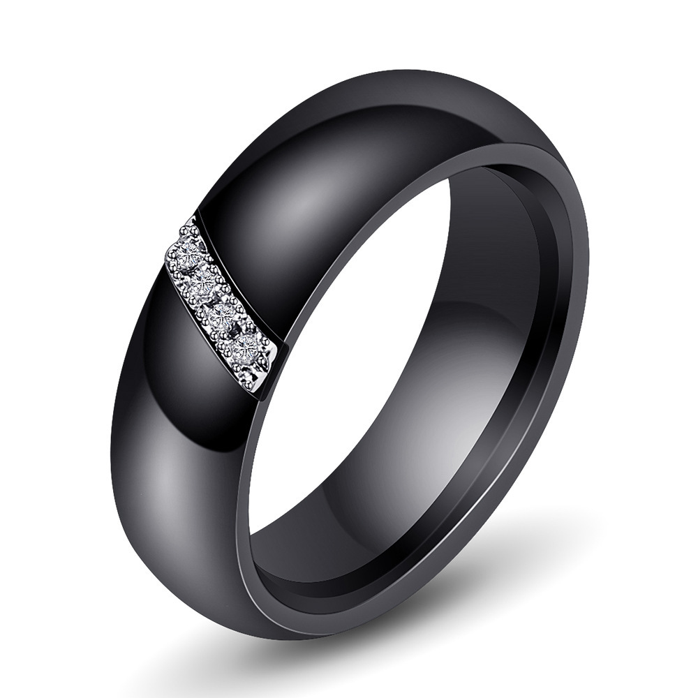 Simple Titanium Steel Inlaid Zircon Nano Ceramic Ring