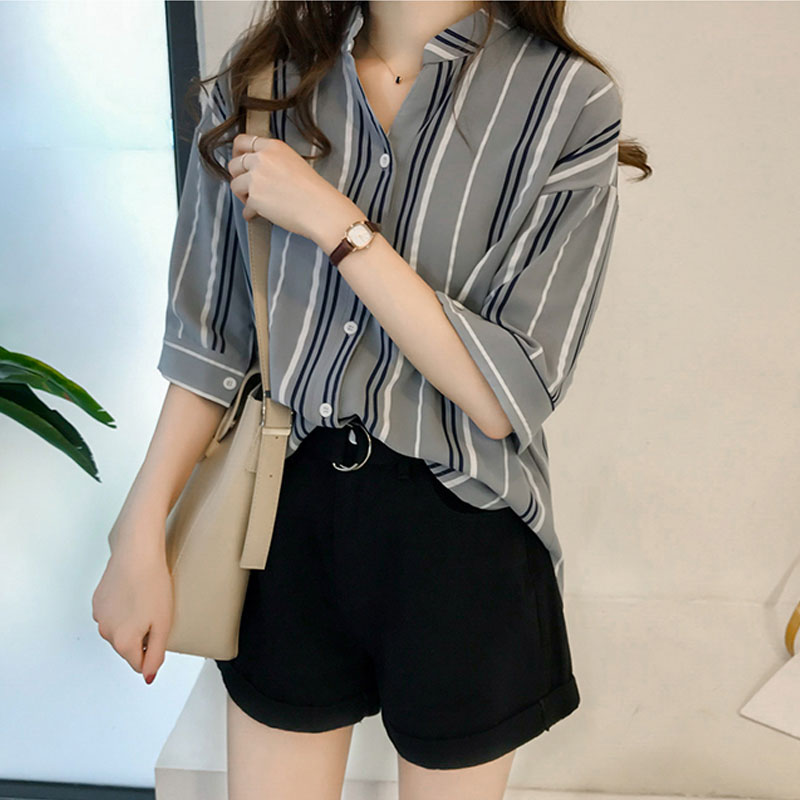 Niche Fat MM Striped Chiffon Short Sleeves