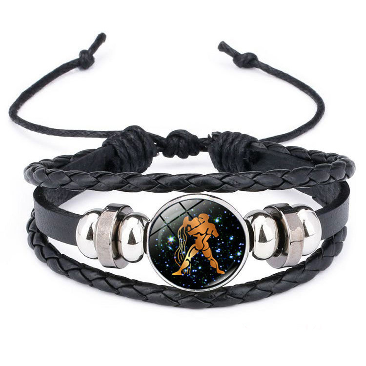 12 Twelve Constellation Wax Rope Bracelet Classic Men's Multilayer Woven Leather Bracelet