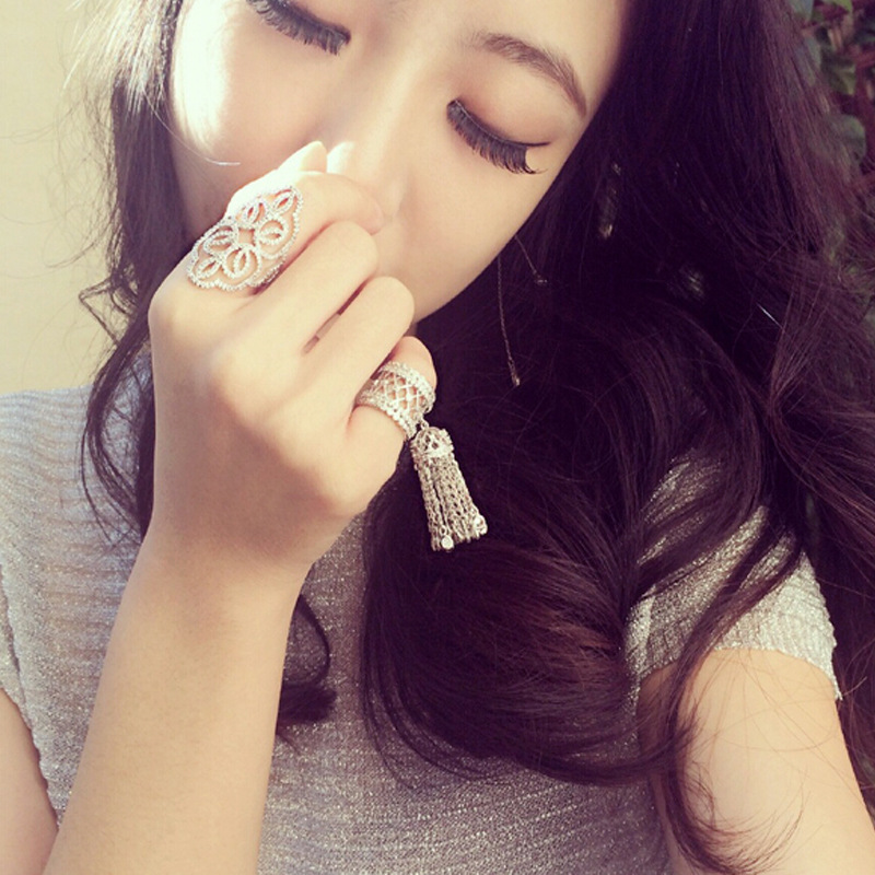 Personalized Fashion Sparkling Micro-Inlaid Zrcon Wheat Ear Tassel Open Ring