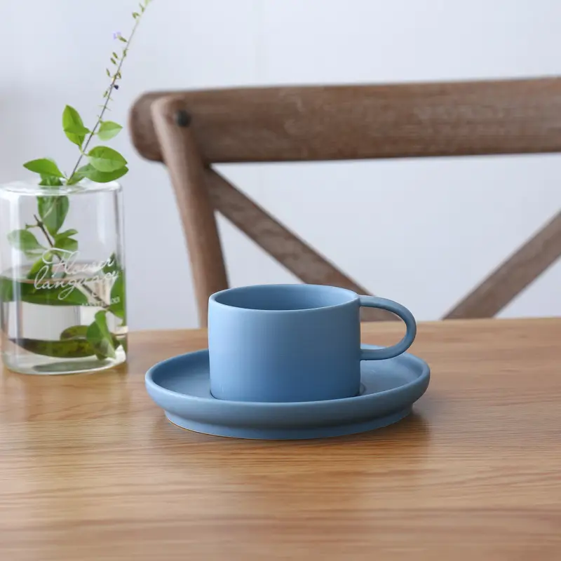 Macaron Matte Frosted Ceramic Coffee Cup and Saucer