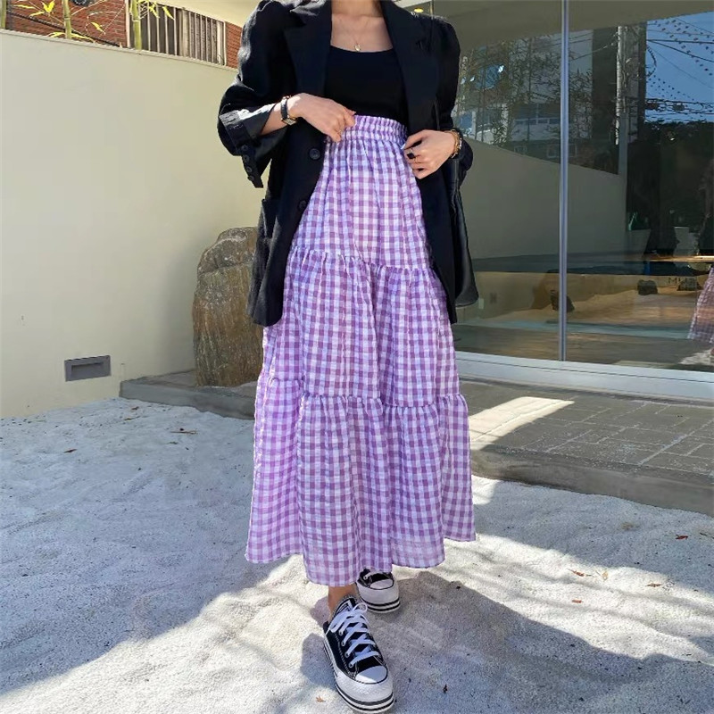 Stitching Pleated Asymmetric A-line Large Skirt