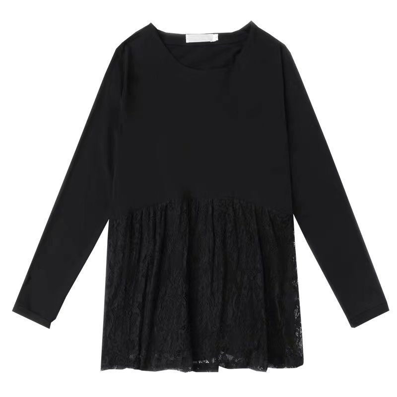 Loose T-shirt Women's Bottoming Shirt Stitching Lace