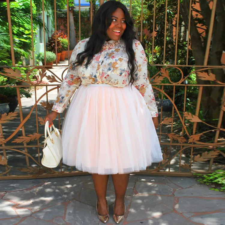 Spring And Summer Net Yarn Skirt European And American Yarn Skirt Pleated Short Skirt Plus Size Women's Clothing - Skin Color-3Xl