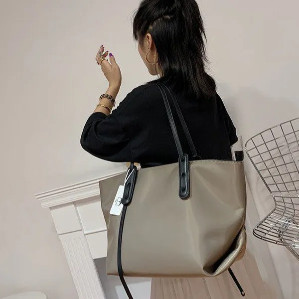 Oxford Cloth Large Capacity Simple Tote Female Shopping Bag Khaki - Shop at LoveMi