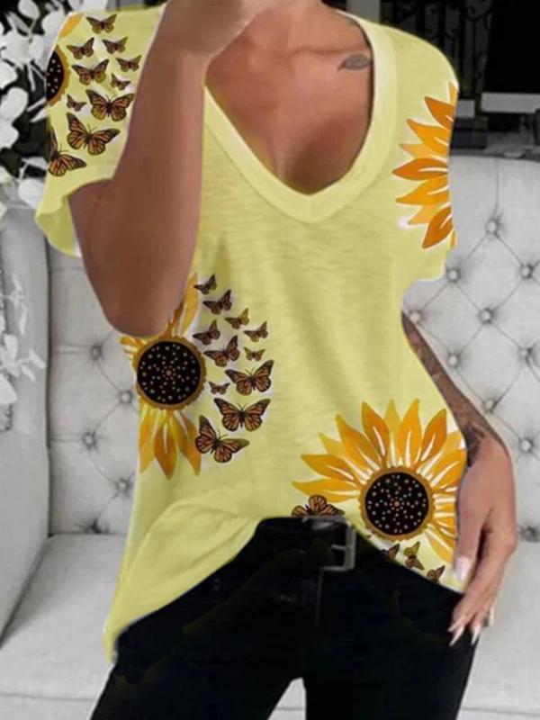 Sunflower Print Short Sleeve Ladies T-shirt