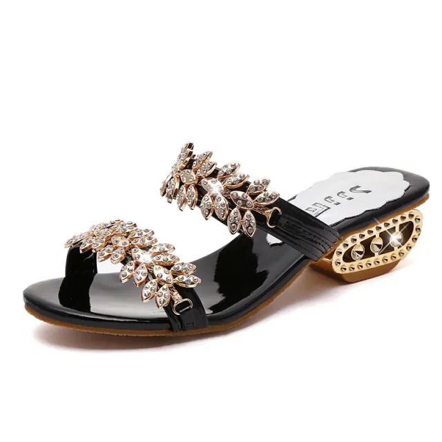 Spring And Summer New Flower Sandals And Slippers Women's Shoes Fashion Mid Heel European And American Casual Thick Heels Black - Shop at LoveMi