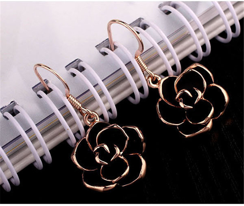 Korean Fashion Black Rose Ear Hook Earrings