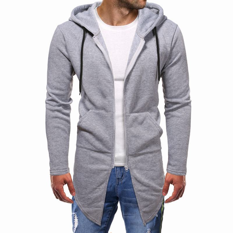 Solid Color Mid Length Large Size Men's Hooded Sweater Casual Zipper Cardigan