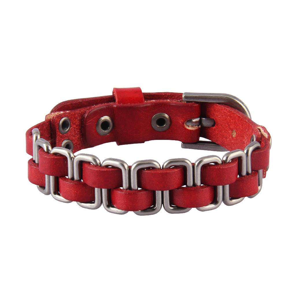 Individual Buckle Alloy Top Layer Cowhide Bracelet Pure Color Braided Bracelet