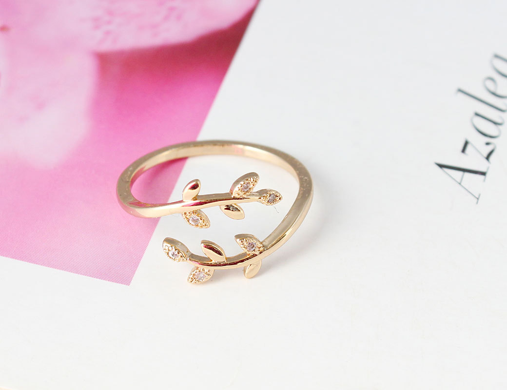 R016 European And American Simple Hollow Carved Rose Gold And Silver Small Leaf Open Ring
