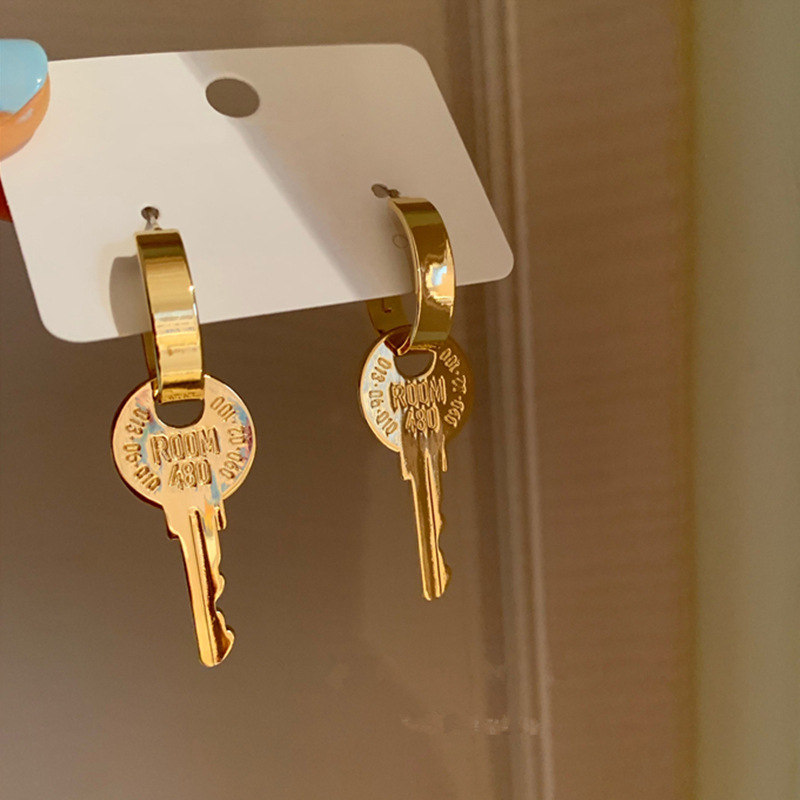 Punk Style Earrings Ring Earrings Key Pendant