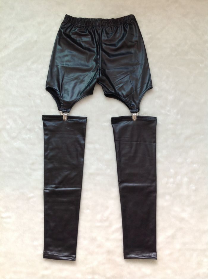 Clip-on Garter Faux Leather Pants Split Hardware Buckle