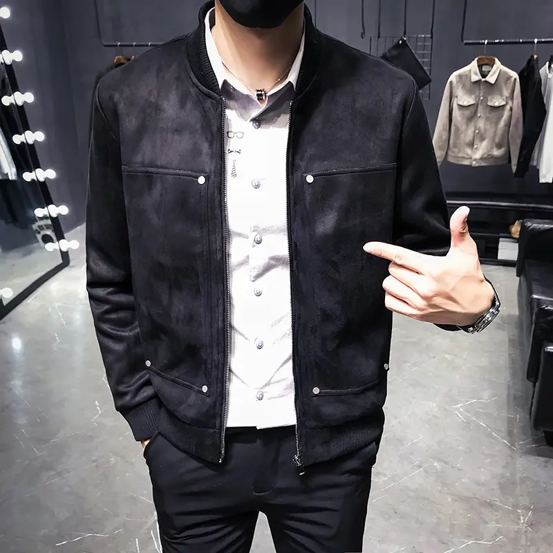 Slim-Fit Men's Short Casual Suede Jacket