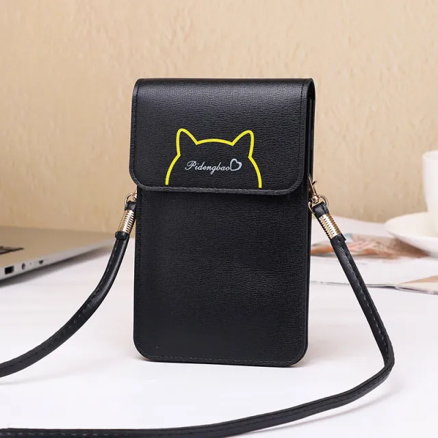 One Shoulder Change Business Card Id Storage Pu Mobile Phone Bag Black - Shop at LoveMi