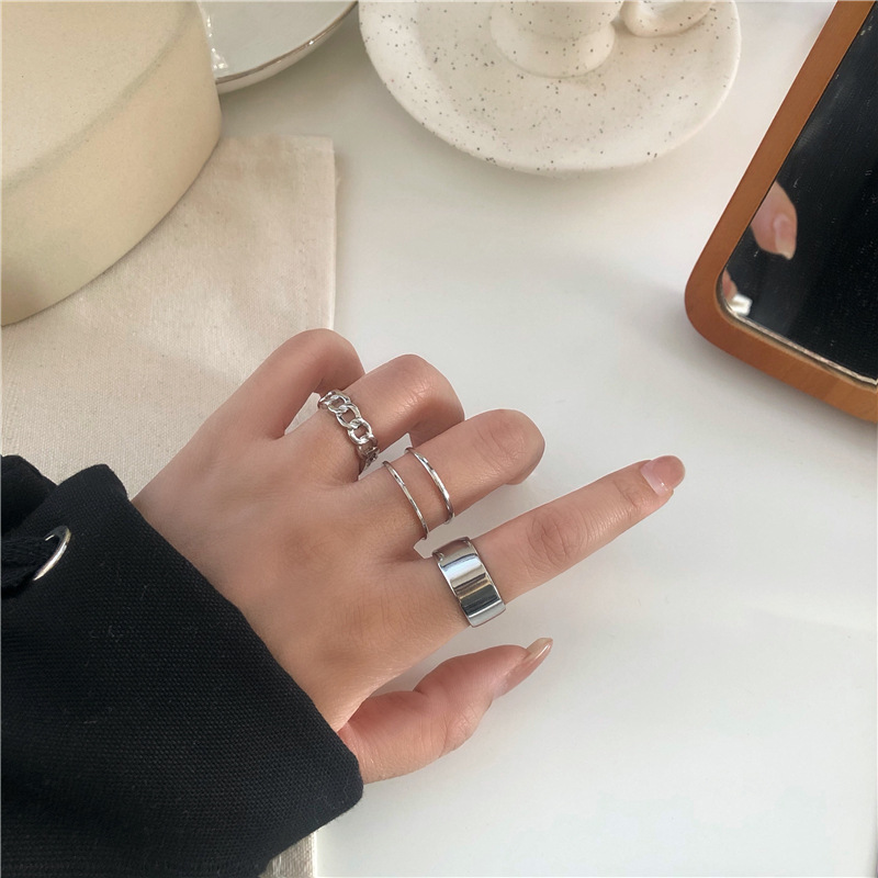 Fashion Plain Ring Three-piece Plain Silver Set