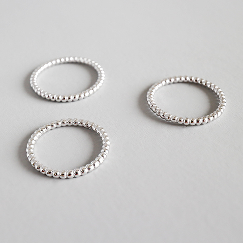 S925 Sterling Silver Fashion Personality Cold Style Handmade Beaded Thin Edge Ring