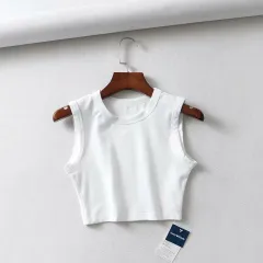 Short Cropped Solid Color Tank Top - Tan - View 1