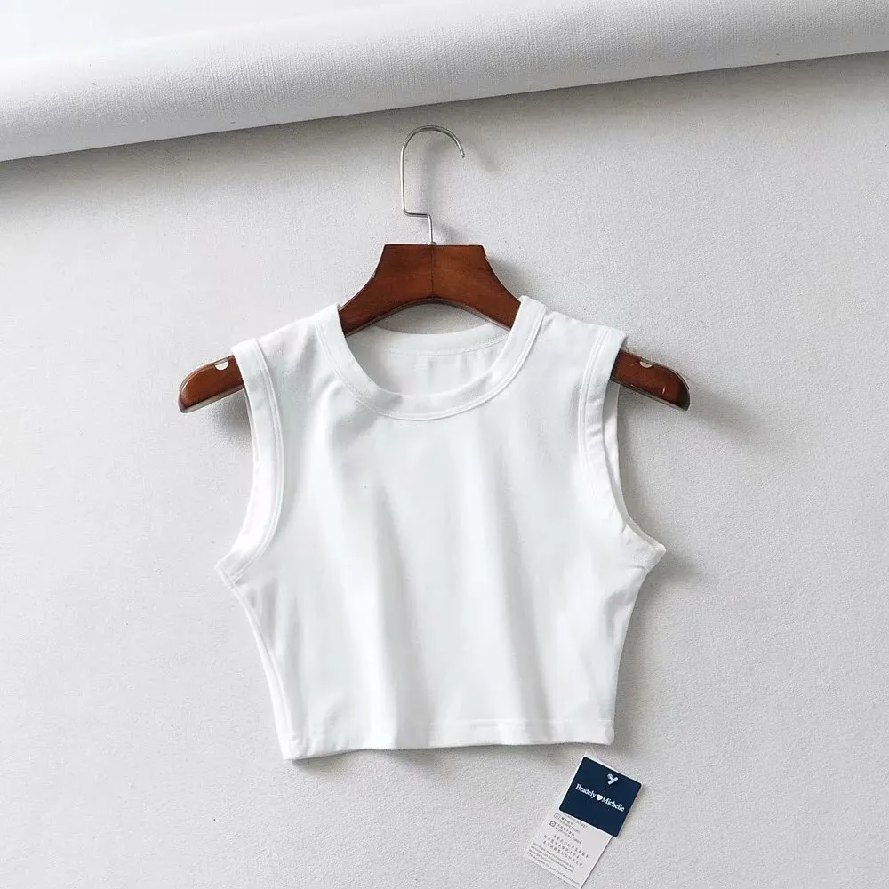 Short Cropped Solid Colour Tank Top - Tan