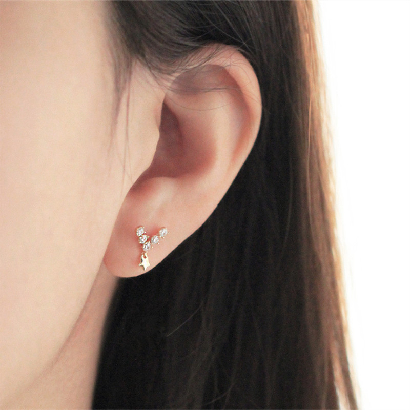 V-Shaped Micro-Set Zircon 925 Sterling Silver Plated 14K Gold Earrings