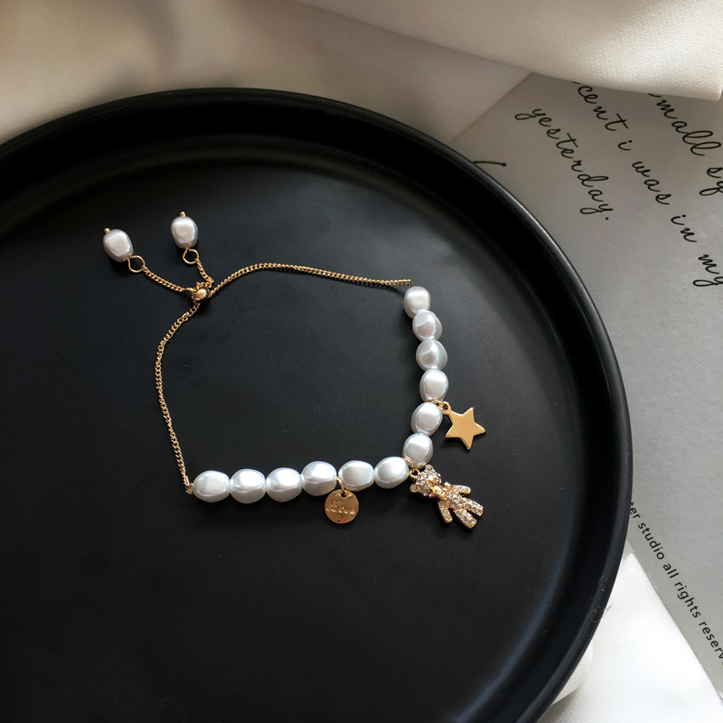 Pearl Bracelet Simple And Light Luxury Full Of Diamond Bear Bracelet