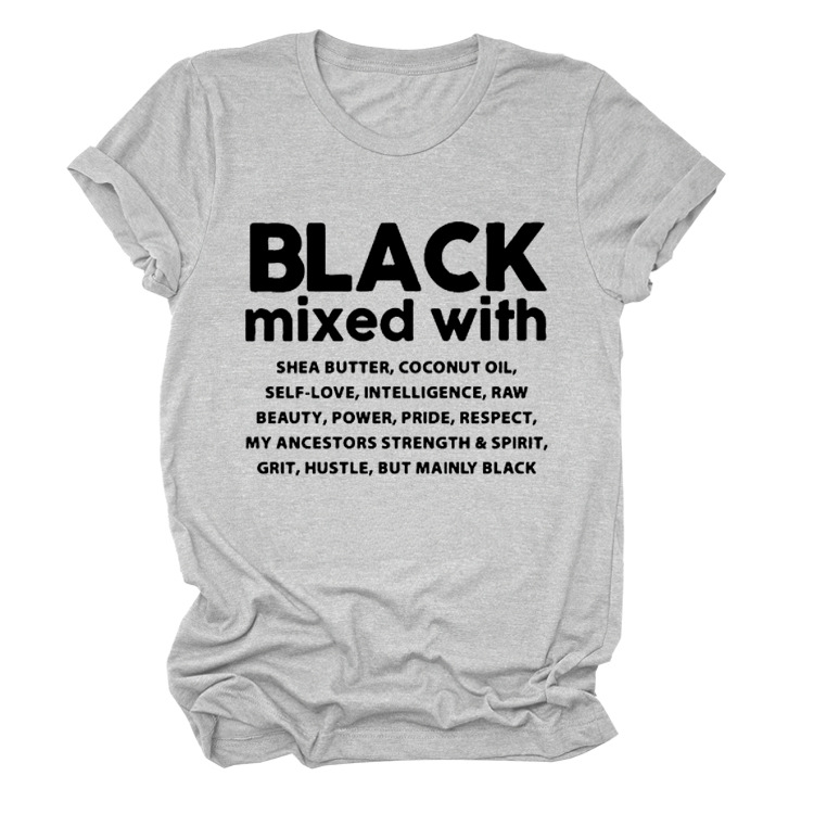Black Mixed With Letter Pullover Bottoming T-Shirt