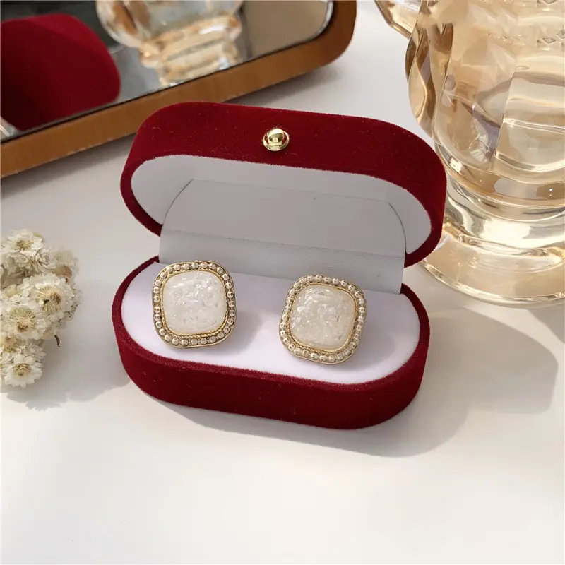 Simple Geometric Square Earring Stud Irregular Shell Broken Female
