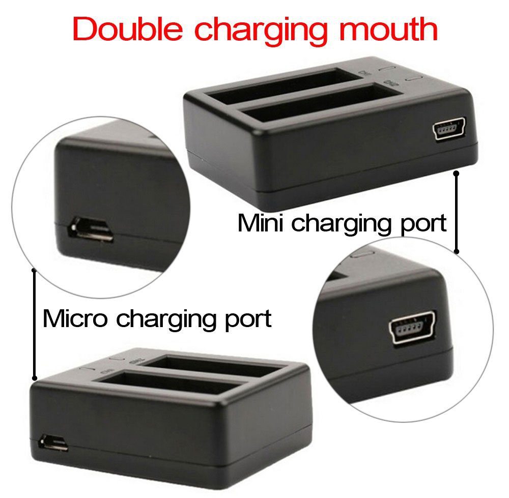 2 x 1050Mah Sport Action Camera Dual Charger For EKEN H9 H9R H3R H8PRO H8R pro SJCAM SJ4000 SJ5000 Sport Mini DV Bateria