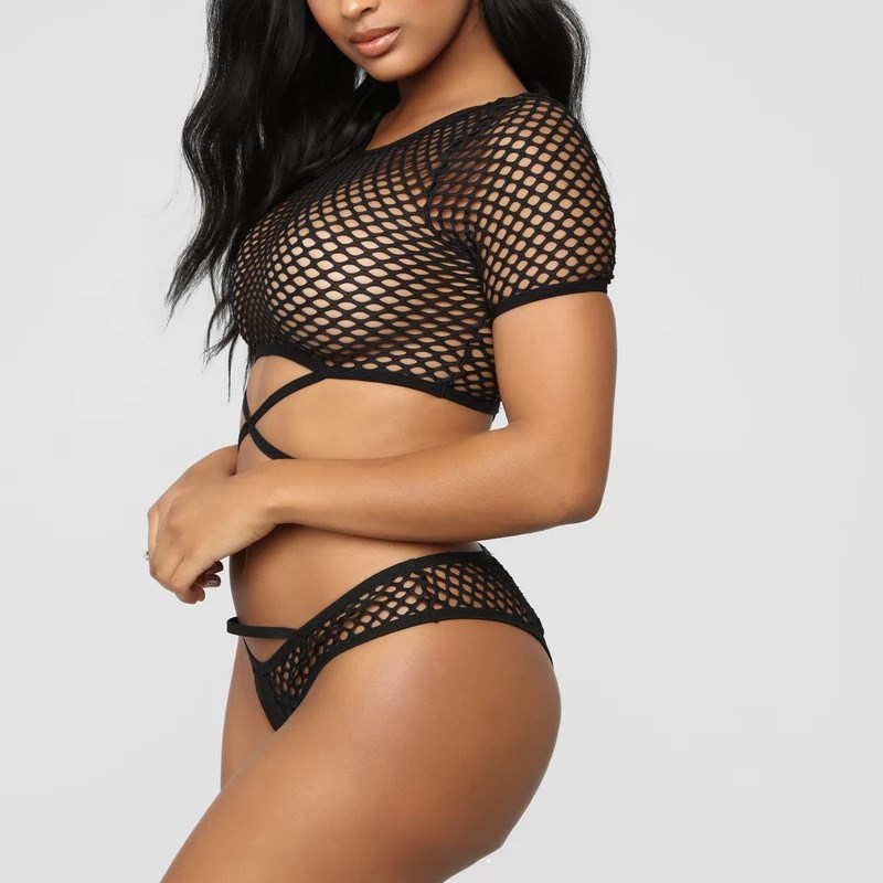 Mesh Stitching Hollow Split Bikini