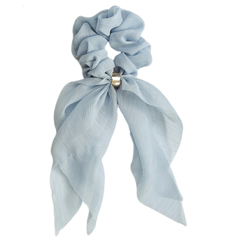 Streamer hair ring new double bow silver ribbon