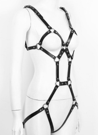 Title 1, Leather Suit One-Piece Collar Waist Chain Belt