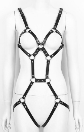 Title 2, Leather Suit One-Piece Collar Waist Chain Belt